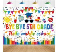 Bye Bye 5TH Grade Hellow Middle School Backdrop 8x6FT Next Stop Middle School Photography Background Peace Out Fifth Grade Party Decorations Supplies Photo Props