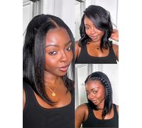 Bye Bye Knots Yaki Straight Bob Glueless Wig Pre Cut/Frayed Discolored Lace Wig 7x5 Human Hair Invisible Knots Pre Everything 3S Short Wigs Yaki Bob