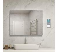 byecold Infrared Heated Mirror with thermostat, 450W Electric Heating Bathroom Vanity Mirror with Remote Control Wall Mounted WaterprooF/Anti-Fog - 800x600mm