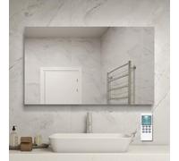 byecold Infrared Heated Mirror with thermostat, 580W Electric Heating Bathroom Vanity Mirror with Remote Control Wall Mounted WaterprooF/Anti-Fog - 1000x600mm