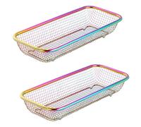 BYEGOU Silverware Drawer Organizer, Rainbow Mesh Kitchen Drawer Organizers, Iridescent Stackable Storage Basket Metal Utensil Holder for Flatware, 12.5"x5"x2.5", Pack of 2