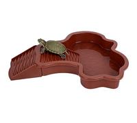 byepica 13.8 in Tortoise Water Dish with Ramp, Reptile Bathing Pool, Aquarium Soaking Tray, Red-Brown Abs Turtle Bowl for Amphibians, Easy Clean