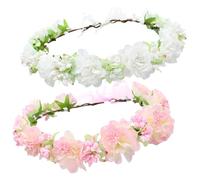 byepica 2 Pcs Flower Headbands For Wedding, White & Floral Crowns, Headpieces With Adjustable Ribbon, For Flower Women'S Significant Occasions