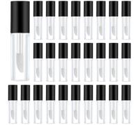 byepica 50-Pack Clear Mini Lip Gloss Containers, 1.2Ml/0.04Oz Empty Cosmetic Tubes with Black Caps and Soft Brush