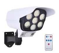 byepica Solar Led Floodlight with Fake Camera, Waterproof Outdoor Light, Remote-Controlled, Adjustable Angle, 77 LEDs, 8-10 Hours Illumination