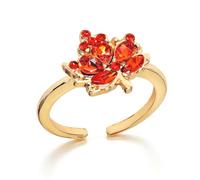 BYETOCE Fall Gold Plated Knuckle Ring Trendy Zircon Crystal Jewelry with Maple Leaf Design Vintage Stackable Joint Finger Ornament Simple Cute Open Twist Ring for Women Daily Wear, Alloy Steel, No