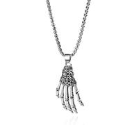 BYETOCE Halloween Skull Pendant Necklace for Women, Silver Plated Skeleton and Skull Hands Charm Choker Halloween Gothic Claw Chain Jewelry for Women Men Party Punk Rock Jewelry, XL, Brass, Cubic