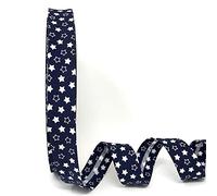 Byetsa Navy 18mm White Star Print Bias on a 3m Length (N.B. This is a Cut from a roll, Presented on a Bertie's Bows Ribbon Card)