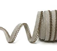 Byetsa Oatmeal Linen Pre-Folded Bias Binding with Taupe Lace Edge - Price per metre (N.B. This is a Cut from a roll, Presented on a Bertie's Bows Ribbon Card)
