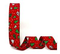 Byetsa Red Christmas Tree Print 30mm Bias Binding on a 25m Roll
