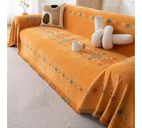 BYEVTFQ Reversible Chenille Couch Covers, Printed Sofa Cover, Tasseled Furniture Protectors For Dogs Cats, Boho Style Couch Cover