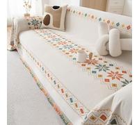 BYEVTFQ Reversible Chenille Couch Covers, Printed Sofa Cover, Tasseled Furniture Protectors For Dogs Cats, Boho Style Couch Cover