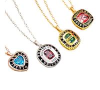 BYFDIY Personalised Birthstone Shield Badge Sterling Silver Necklace with Text Sterling Silver/Brass Class of 2026 Graduation Necklace High School University Dainty Jewelry Gift for Friends Classmates