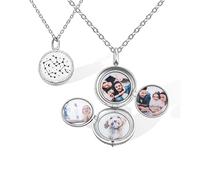 BYFDIY Personalised Expanding Photo Locket Necklace Pendant Custom Constellation Necklace 4 Pictures Copper Memorial Gifts for Women Girls