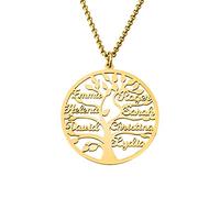 BYFDIY Personalised Family Tree Necklace 1-9 Custom Names Gold Family Tree Necklace Stainless Steel Tree of Life Pendant Gift for Mom and Grandma Christmas Gift