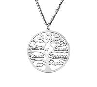 BYFDIY Personalised Family Tree Necklace 1-9 Custom Names Platinum Family Tree Necklace Stainless Steel Tree of Life Pendant Gift for Mom and Grandma Christmas Gift