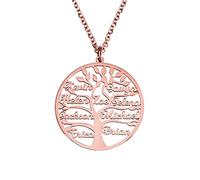 BYFDIY Personalised Family Tree Necklace 1-9 Custom Names Rose Gold Family Tree Necklace Stainless Steel Tree of Life Pendant Gift for Mom and Grandma Christmas Gift