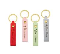 BYFDIY Personalised Name Keychain With Birth Flower Faux Leather Keychain Bridesmaid Keychain Custom Wedding Bridesmaid Gifts Personalized Gift For Her