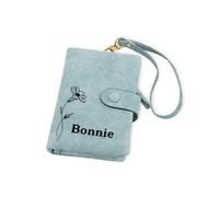 BYFDIY Personalised Tri-Fold Birth Flower Leather Wallet Card Holder with Custom Name Ladies Credit Card Holder Slim Wallets with 12 Slots & 4 Side Pockets Cute Wallet for Women Girls