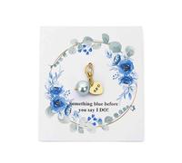 BYFDIY Personalized Blue Pearl Heart Bouquet Clip Memorial “Something Blue” Wedding Charm with Engraved Single/Double Side Text & Floral Card - Gift for the Bride, Bridesmaids, and Engagement