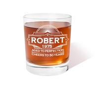 BYFDIY Personalized Whisky Glass Aged to Perfection 10 oz Old Fashioned Rock Whiskey Glass with Name Year and Age Anniversary Birthday Gift for Men Whiskey Lovers