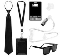Byffoer 6 Pieces Agent Costume Accessories, Secret Service Costume Set, Spy Costume Accessory with Black Sunglasses, Zip, Tie, Handset, ID Card and Card Holder for Men, Women, Children, black, L
