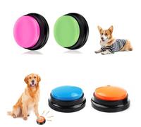 Byffoer Buzzer with Recording Function, Pack of 4 Coloured Buzzers with Sound, Dog Buttons for Talking Buzzer Dog Recording Buttons for Dog Interaction Dog Buttons Intelligence Toy for Dogs