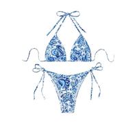 BYFINECANY Women's Floral Printed Bathing Suit Halter Paisley Summer Swimsuit Bikini Set, Multicoloured, Medium