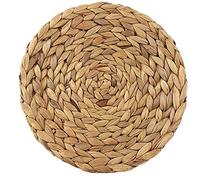 BYFRI 1pc Natural Handmade Straw Woven Placemat Wooden Round Braided Mat Heat Resistant Hot Insulation Anti-skidding Pad Water Hyacinth Placemat 25cm