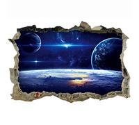 BYFRI 3d Cracked Wall Space Planets Universe Wall Stickers, Boys Girls Bedroom Nursery Cool Art Wallpaper Living Room Decoration