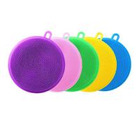 BYFRI 5pcs Sponge Cleaning Dishwashing Silicone Scrubber Kitchen Sponges Antibacterial Tool with Safe Insanely Dense(random Color)
