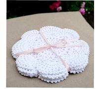 BYFRI Handmade Crochet Cotton Placemat, 6pcs/set, White, Round, 20cm x 20cm