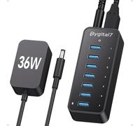 Bygital7 USB 3.0 Hub, 7Ports USB Hub with 1Ports Charging Ports, Multi USB Data Hub Compatible with Mac, Laptops, Desktop, All USB Devices, Mobile and HDD, USB 3.0 Splitter (36W Adapter Included)