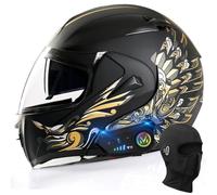 BYGMWEP Bluetooth Modular Motorbike Helmet, ECE Approved Flip Up Full Face Motorcycle Helmet, with Double Visor Built-in Speaker Headset Microphone, for Automatic Answering XS~XL