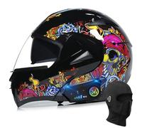 BYGMWEP Bluetooth Modular Motorbike Helmet, ECE Approved Flip Up Full Face Motorcycle Helmet, with Double Visor Built-in Speaker Headset Microphone, for Automatic Answering XS~XL