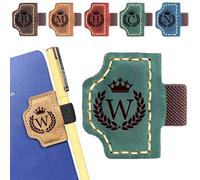 Bygone Mark Bookmark with Pen Holder, 26 Letters Name Initial Personalized Magnetic Leather Pen Holder Bookmark, Gifts for Book Lovers, Men, Women, Readers (Green,W)