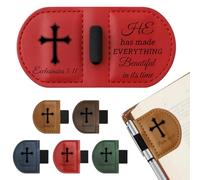 Bygone Mark Magnetic Personalized Leather Bookmark with Pen Holder - Engraved Scripture Detail, Inspirational Reading Accessory and Gift for Christian Book Lovers (Red-Ecclesiastes 3:11)