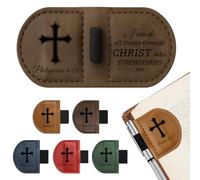 Bygone Mark Magnetic Personalized Leather Bookmark with Pen Holder - Engraved Scripture Detail, Inspirational Reading Accessory and Gift for Christian Book Lovers(Coffee-Philippians 4:13)