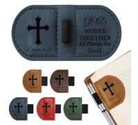Bygone Mark Magnetic Personalized Leather Bookmark with Pen Holder - Engraved Scripture Detail, Inspirational Reading Accessory and Gift for Christian Book Lovers Men and Women (Blue-Romans 8:28)