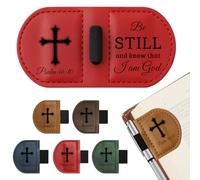 Bygone Mark Magnetic Personalized Leather Bookmark with Pen Holder - Engraved Scripture Detail, Inspirational Reading Accessory and Gift for Christian Book Lovers Men and Women (Red-Psalm 46:10)