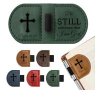 Bygone Mark Magnetic Personalized Leather Bookmark with Pen Holder - Engraved Scripture Detail, Inspirational Reading Accessory and Gift for Christian Book Lovers Men and Women (Green-Psalm 46:10)