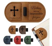 Bygone Mark Magnetic Personalized Leather Bookmark with Pen Holder - Engraved Scripture Detail, Inspirational Reading Accessory and Gift for Christian Book Lovers Men and Women (Brown-Matthew 17:20)