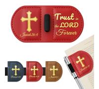 Bygone Mark Personalized Magnetic Leather Bookmark with Pen Holder -Bible Verse Scripture Design,for Christian,Book Lovers,Women & Men(Red,Isaiah 26:4)