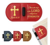 Bygone Mark Personalized Magnetic Leather Bookmark with Pen Holder -Bible Verse Scripture Design,for Christian,Book Lovers,Women & Men(Red,Isaiah 40:31)