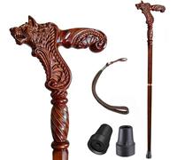 BYGSBKDP Wood Walking Cane for Men And Women, Rustic Walking Sticks for Men Walking Stylish Animal Shapes Carved Wood Cane Old Elderly People Comfortable Accessory - Affordable Gift (Wolf)
