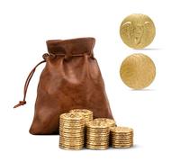 Byhoo 50 PCS Gold Coins & PU Leather Bag, Metal Coins for DND