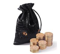 Byhoo 50 Pcs Metal Dnd Coins With Pu Leather Bag, Fantasy Gold Coins For Board Games, Game Tokens For Tabletop Rpg Games, Black Dragon Bag D And D Coins Collection, Mid-Century Retro Gaming Accessorie