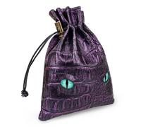 Byhoo Dice Bag of DND Can Cover 6 Dice Sets, Glow in The Dark Eyes D and D Dice Storage Pouch, Purple Dragon Leather Coins Bag for Fantasy Dragons and Dungeons Games Accessories, Drawstring Dice Pouch