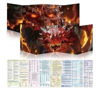 Byhoo DM Screen 2 PCS for D&D 5E - Immersive DND DM Screen Accessories - Magma Colossus & Crimson Dragon Lord, Dry Erase Surface with Stands, Portable Tri-Fold A4 Size for Player's Handbook