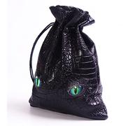 Byhoo DND Dice Bag, Black Dice Bag can Hold 6 DND Dice Sets, Fire Dragon Leather Coin Bag, Glows Green Light in Eyes, Suitable for DND Board Games, Fantasy RPG Game Accessories, Dice Not Included